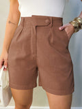 Bermuda Feminina de Linho Cintura Alta com Bolsos Marrom