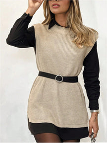 Blusa Colete Feminino em Tricot Sem Manga Bege 