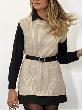 Blusa Colete Feminino em Tricot Sem Manga Bege 
