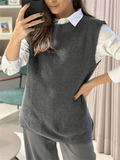 Blusa Colete Feminino em Tricot Sem Manga Cinza