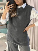 Blusa Colete Feminino em Tricot Sem Manga Cinza