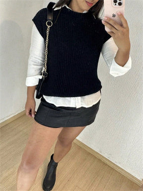 Blusa Colete Feminino em Tricot Sem Manga Preto