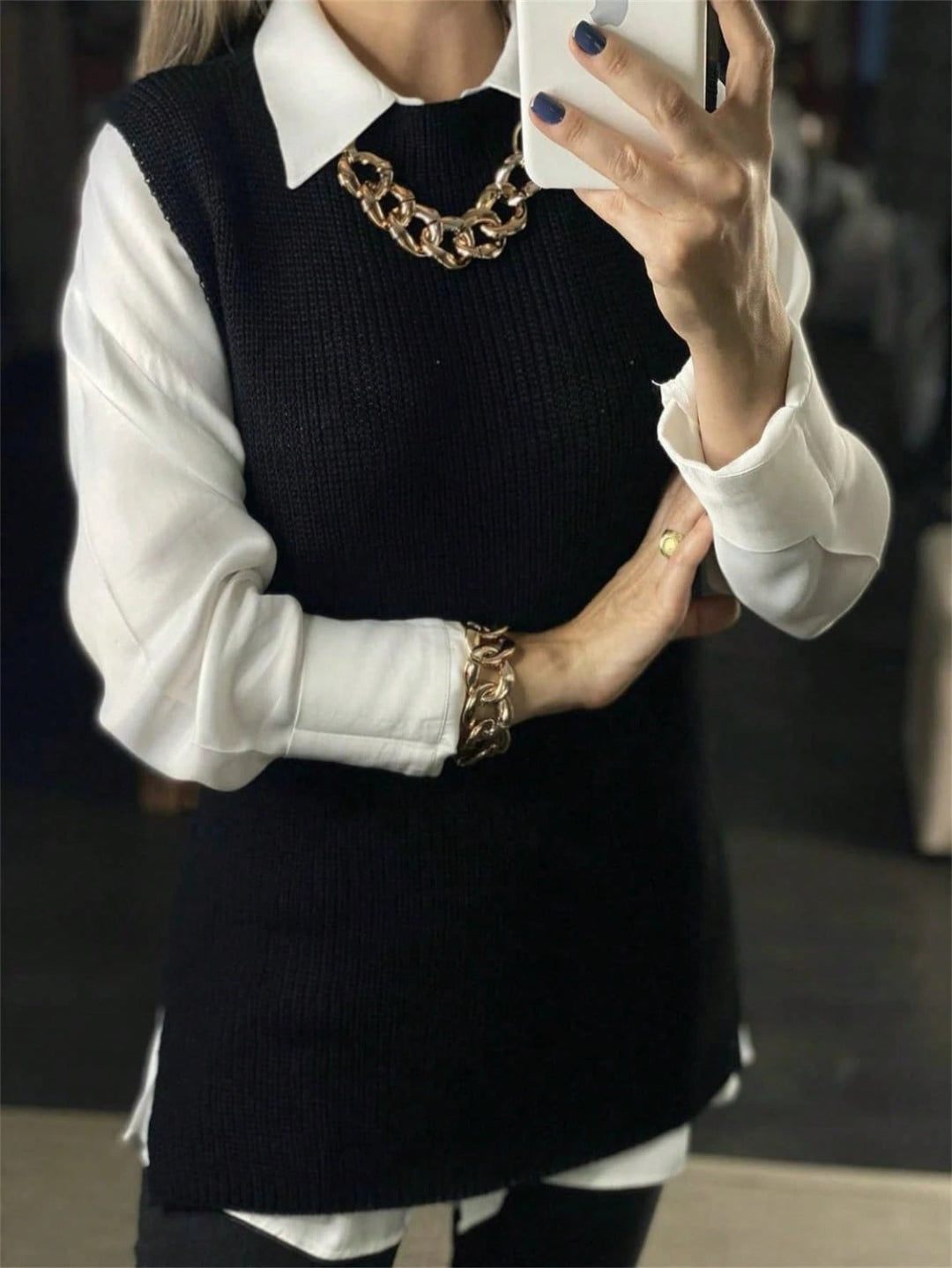 Blusa Colete Feminino em Tricot Sem Manga Preto