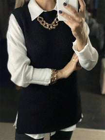 Blusa Colete Feminino em Tricot Sem Manga Preto
