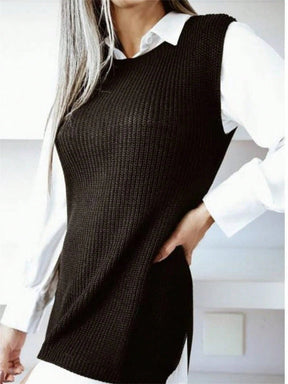 Blusa Colete Feminino em Tricot Sem Manga Preto