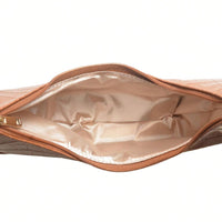 Bolsa Feminina Meia Lua Tote de Ombro em Croco Verniz Caramelo
