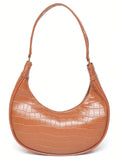 Bolsa Feminina Meia Lua Tote de Ombro em Croco Verniz Caramelo