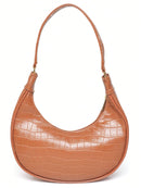 Bolsa Feminina Meia Lua Tote de Ombro em Croco Verniz Caramelo