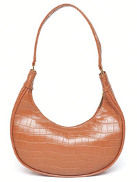 Bolsa Feminina Meia Lua Tote de Ombro em Croco Verniz Caramelo