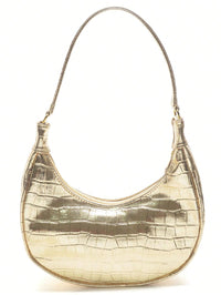 Bolsa Feminina Meia Lua Tote de Ombro em Croco Verniz Dourada