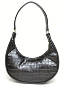 Bolsa Feminina Meia Lua Tote de Ombro em Croco Verniz Preta