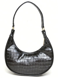 Bolsa Feminina Meia Lua Tote de Ombro em Croco Verniz Preta