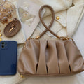 Bolsa Feminina de Ombro Tiracolo Plissada Bege