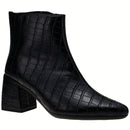  Bota Feminina Bico Fino Cano Curto Textura Croco 