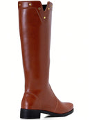 Bota Feminina Montaria Cano Alto Salto Baixo Bico Redondo e Tachas  Caramelo