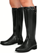 Bota Feminina Montaria Cano Alto Salto Baixo Bico Redondo e Tachas Preta