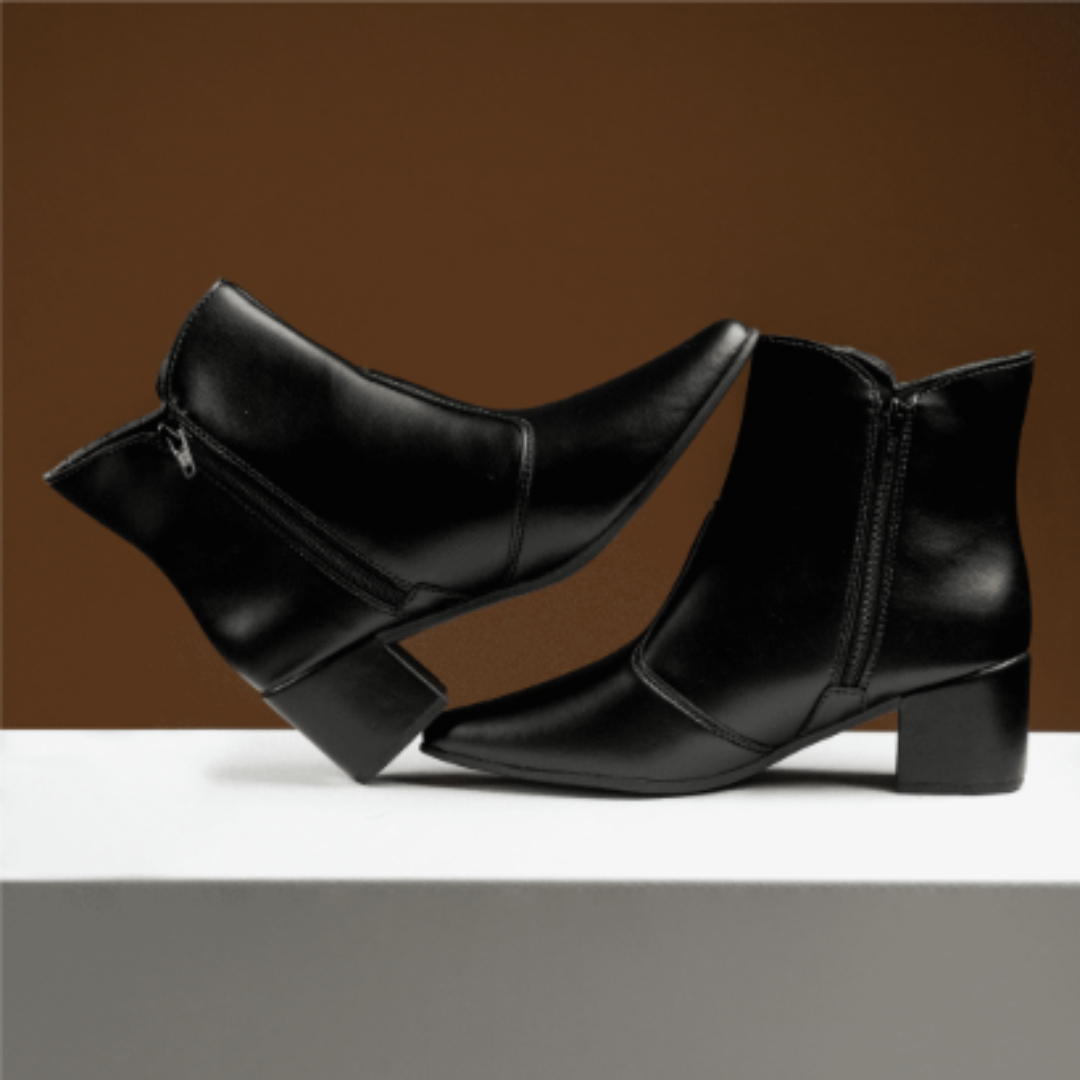 Bota Feminina Salto Médio Bico Fino Cano Curto Preta