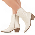 Bota Feminina Texana Salto Médio Cano Curto Confortável Branco