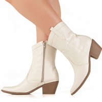 Bota Feminina Texana Salto Médio Cano Curto Confortável Branco