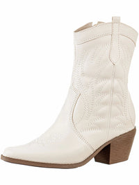 Bota Feminina Texana Salto Médio Cano Curto Confortável Branco