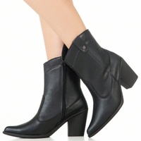 Bota Feminina Texana Wester Country Lisa Bico Fino Cano Curto e Salto Médio Grosso Preta