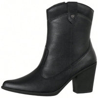Bota Feminina Texana Wester Country Lisa Bico Fino Cano Curto e Salto Médio Grosso Preta