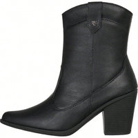 Bota Feminina Texana Wester Country Lisa Bico Fino Cano Curto e Salto Médio Grosso Preta