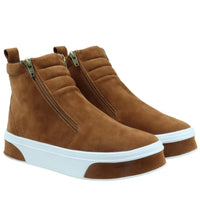 Botinha Feminina Casual em Camurça com Zíper Lateral Caramelo