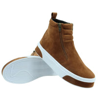 Botinha Feminina Casual em Camurça com Zíper Lateral Caramelo