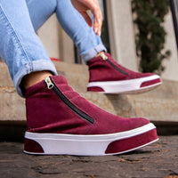 Botinha Feminina Casual em Camurça com Zíper Lateral Vinho