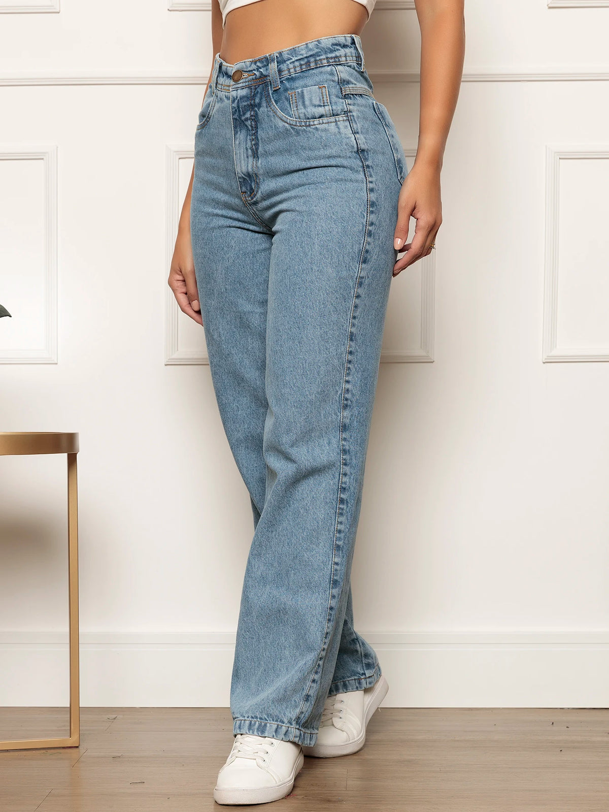 Calça Jeans Feminina Cintura Alta Wide Leg – Tecido 100% Jeans e Caimento Perfeito