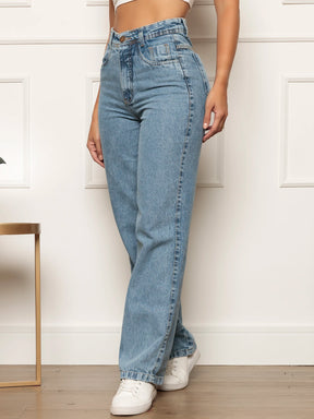 Calça Jeans Feminina Cintura Alta Wide Leg – Tecido 100% Jeans e Caimento Perfeito