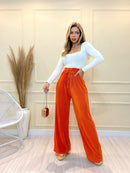 IN FASHION Calça feminina plissado Pantalona plissado Calça Feminina Novo