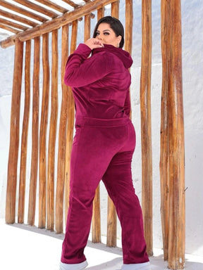 Conjunto Feminino Plus Size Plush Capuz Inverno Agasalho Calça