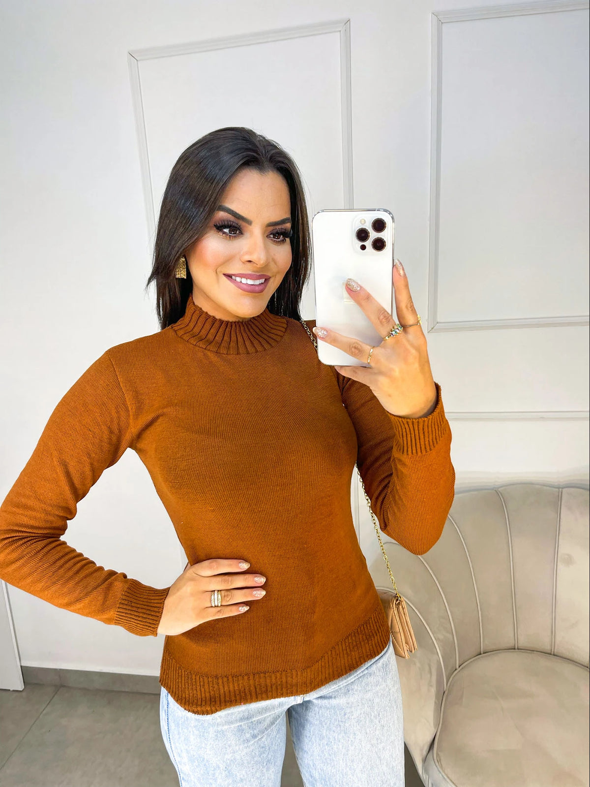 Vendedor Indicadotricot linha gola caneladinho lastano feminina blusa manga longa basica