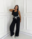 Calça Feminina Pantalona Cós Duplo Alfaiataria Preta