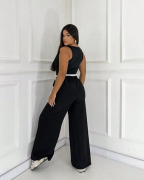 Calça Feminina Pantalona Cós Duplo Alfaiataria Preta