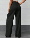 Calça Feminina Pantalona Cintura Alta com Bolsos Preta