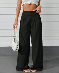 Calça Feminina Pantalona Cintura Alta com Bolsos Preta