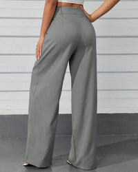 Calça Feminina Pantalona Cintura Alta com Bolsos Cinza