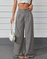 Calça Feminina Pantalona Cintura Alta com Bolsos Cinza
