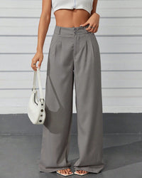 Calça Feminina Pantalona Cintura Alta com Bolsos Cinza