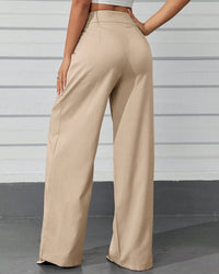 Calça Feminina Pantalona Cintura Alta com Bolsos Bege