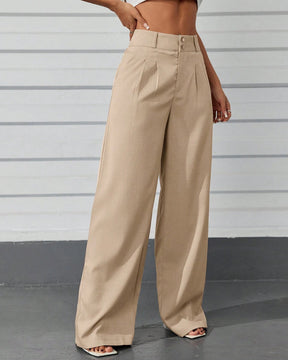 Calça Feminina Pantalona Cintura Alta com Bolsos Bege