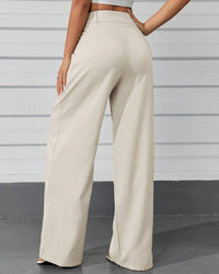 Calça Feminina Pantalona Cintura Alta com Bolsos Branca