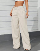 Calça Feminina Pantalona Cintura Alta com Bolsos Branca