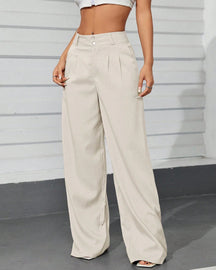 Calça Feminina Pantalona Cintura Alta com Bolsos Branca