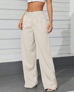 Calça Feminina Pantalona Cintura Alta com Bolsos Branca