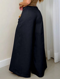 Calça Feminina de Linho Pantalona  com Zíper Lateral e Forro Preta