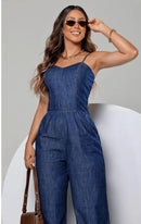 Macacão jeans Alcinha e Pantalona